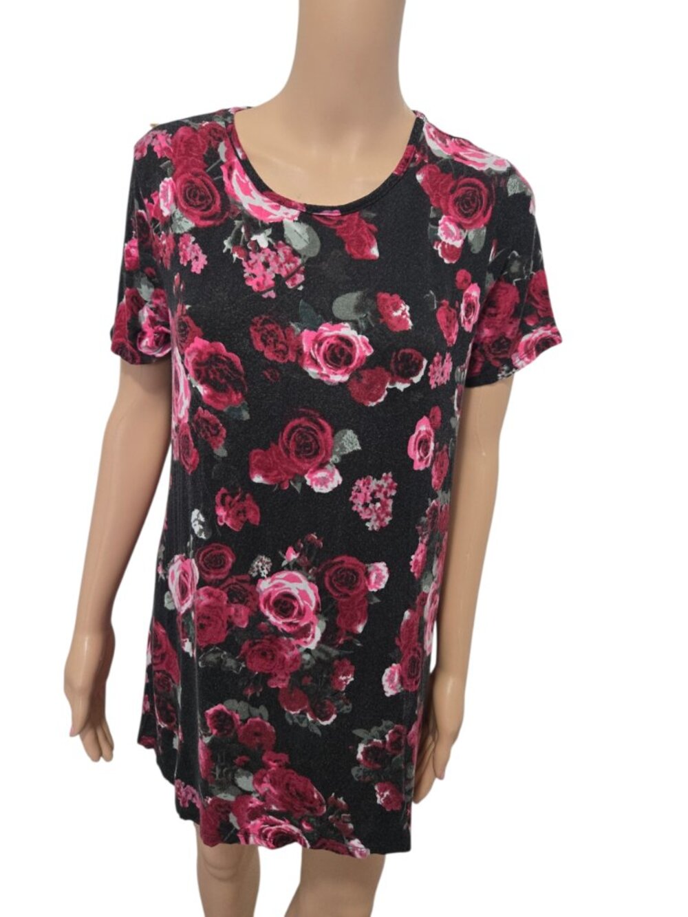 Bombom women's black floral blouse large cap sleeve